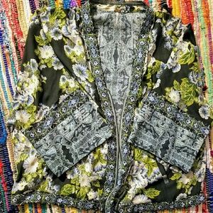 Free People blue, green and black floral top sz s